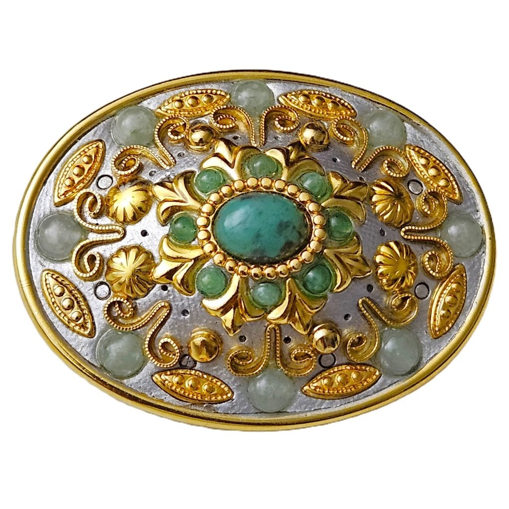 Vintage Michal Golan Brooch Gold-Tone With Turquoise